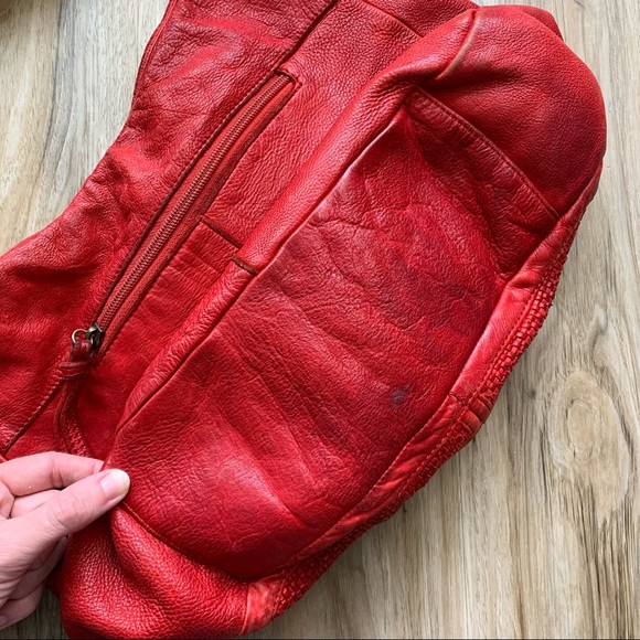 Anthropologie TANO Bright Red Leather Boho Slouch Purse - Large Size Bag - Picture 8 of 11